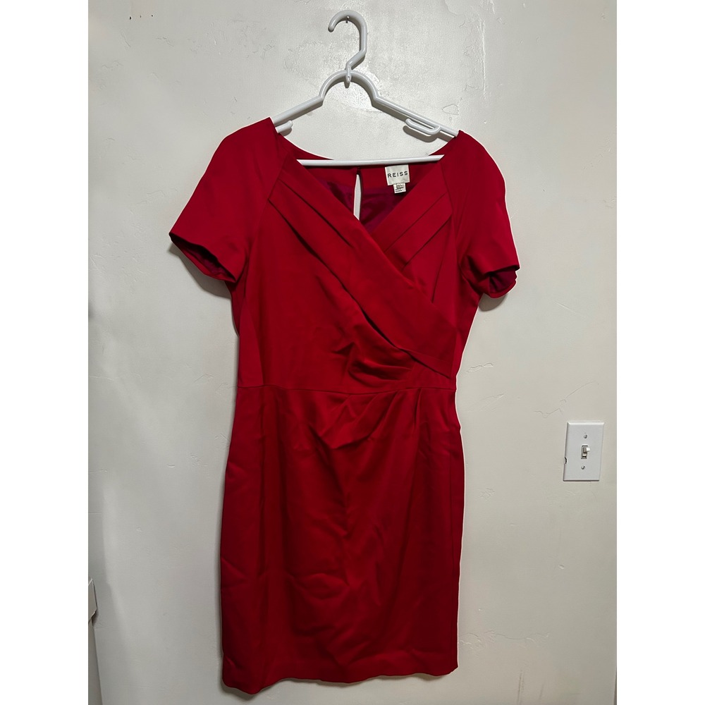 Reiss pink Pleated Wrap Sheath Dress Short Sleeve Keyhole Back Size 10
